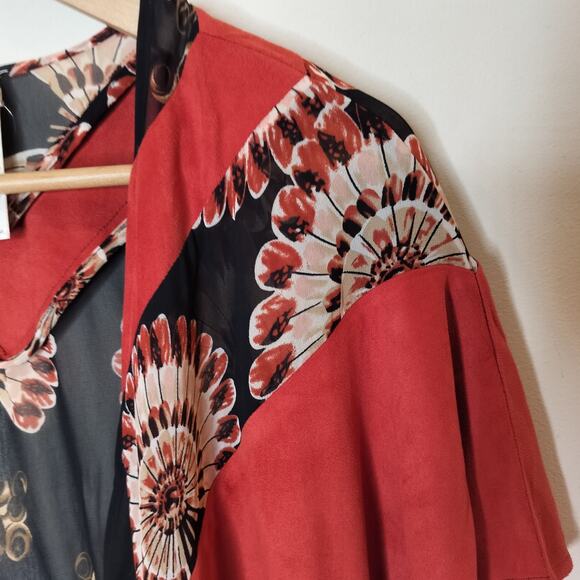 Chico's Faux Suede + Chiffon Print Ruana Wrap - Picture 6 of 12